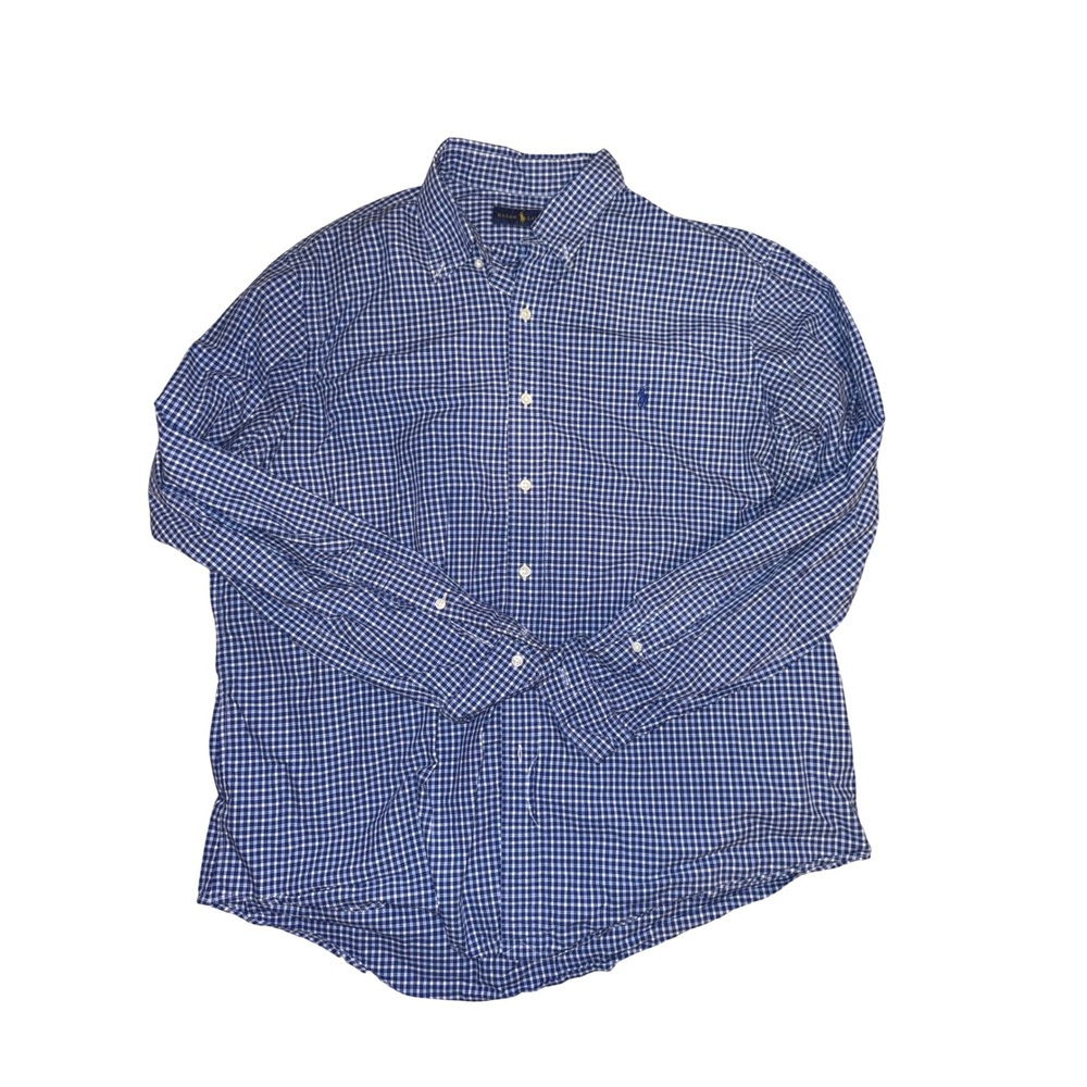 Ralph Lauren Mens XL Blue Gingham Checkered Button Down‎ Long Sleeve Shirt